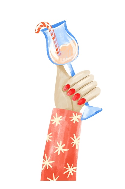 cartoon winter party illustration colorful set with hands holdi