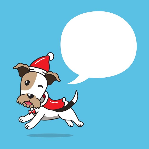 Vector cartoon wire fox terrier dog with christmas costume and speech bubble