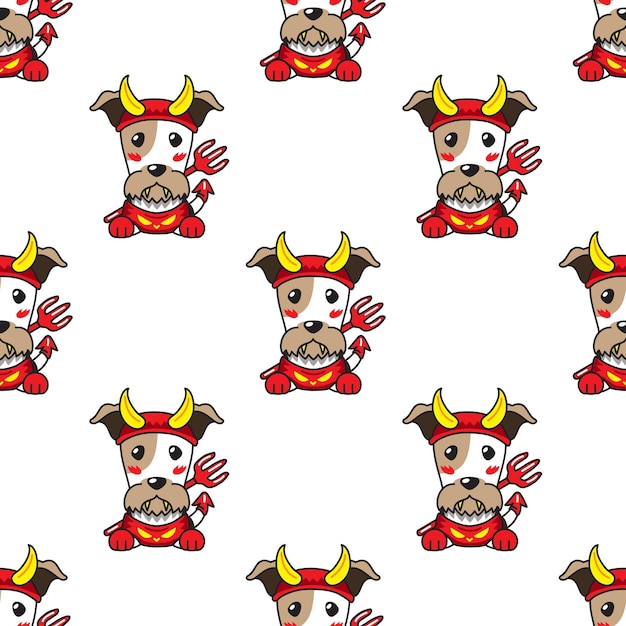 Cartoon wire fox terrier dog with halloween costume seamless pattern background