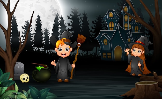 Cartoon witch celebration of halloween