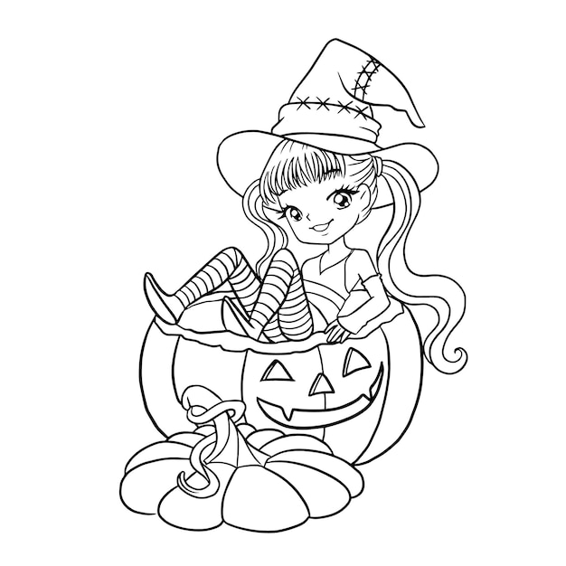 Cartone animato strega halloween carino kawaii anime anime illustrazione clip art carattere chibi disegno manga