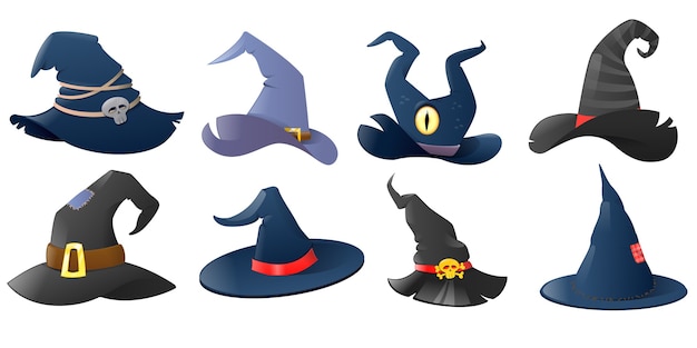 Cartoon witch hats set