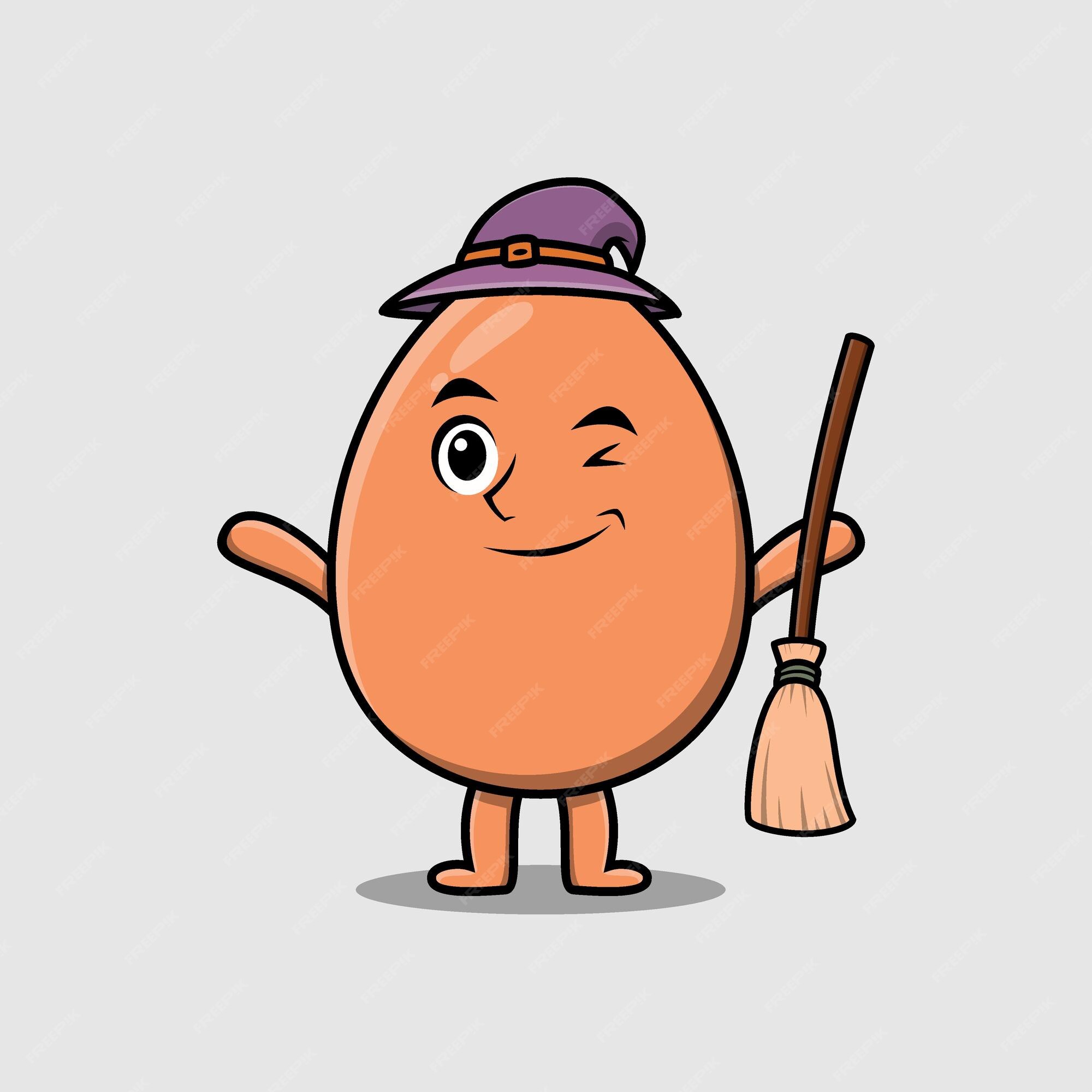 Premium Vector | Cartoon witch shaped brown egg with broomstick Premium Vector | Cartoon witch shaped brown egg with broomstick
