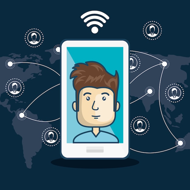 cartoon witte smartphone verbinding internet