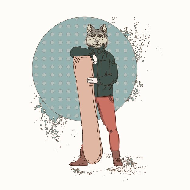 Vector cartoon wolf hipster