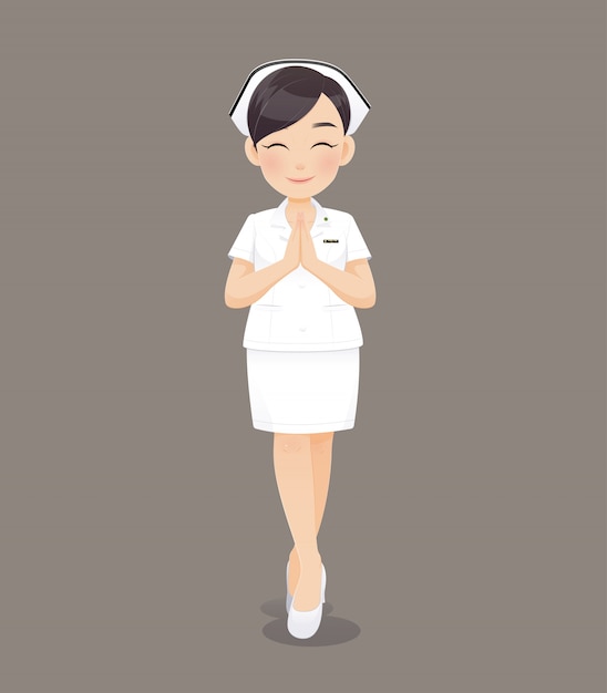 Vettore cartoon donna medico o l'infermiere in uniforme bianca in possesso di un appunti, sorridente personale infermieristico femminile