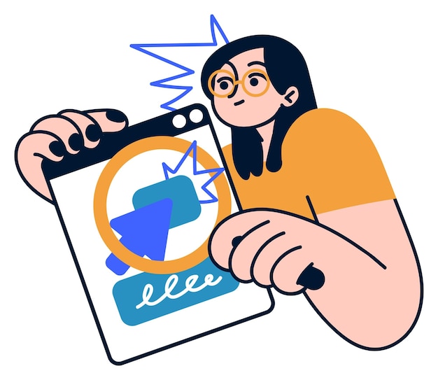 Vector cartoon of woman drawing on digital tablet