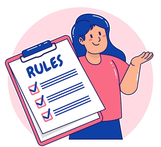 Cartoon woman explaining the rules