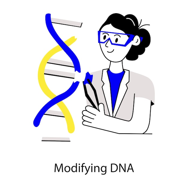 A cartoon of a woman holding a dna strand.