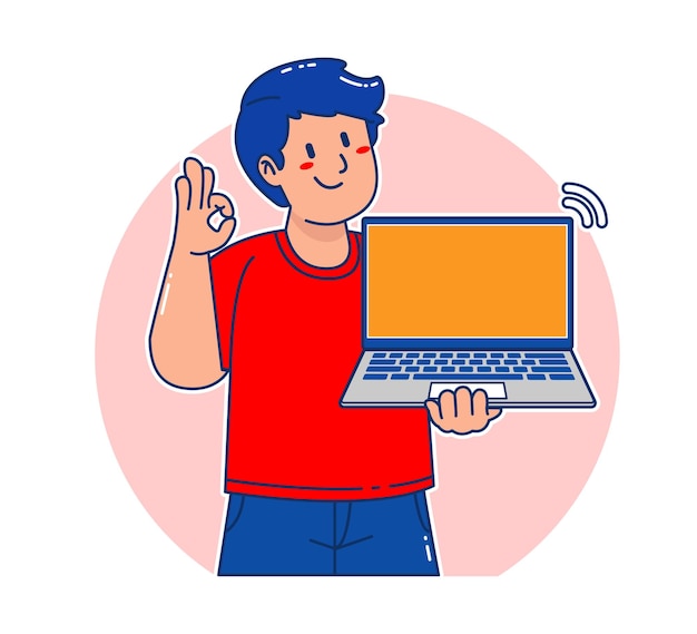 Cartoon Woman holding a laptop