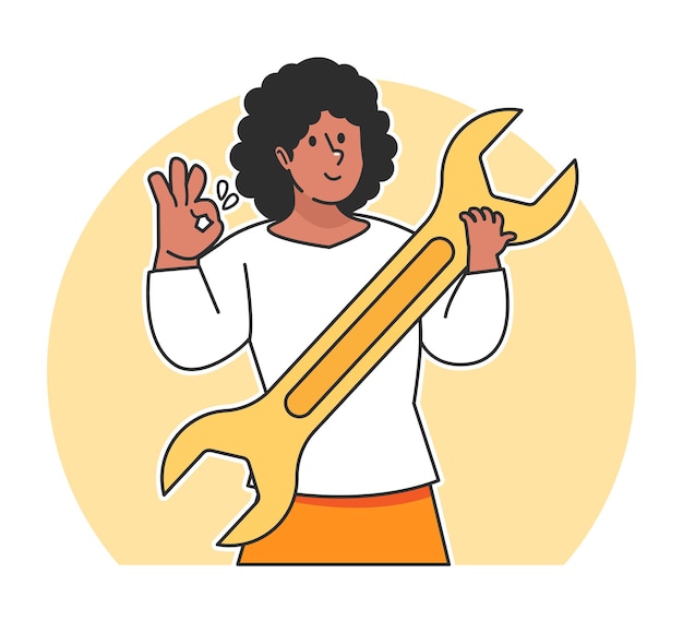 Cartoon woman holding wrench