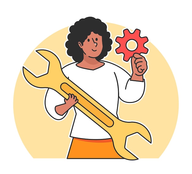 Cartoon woman holding wrench