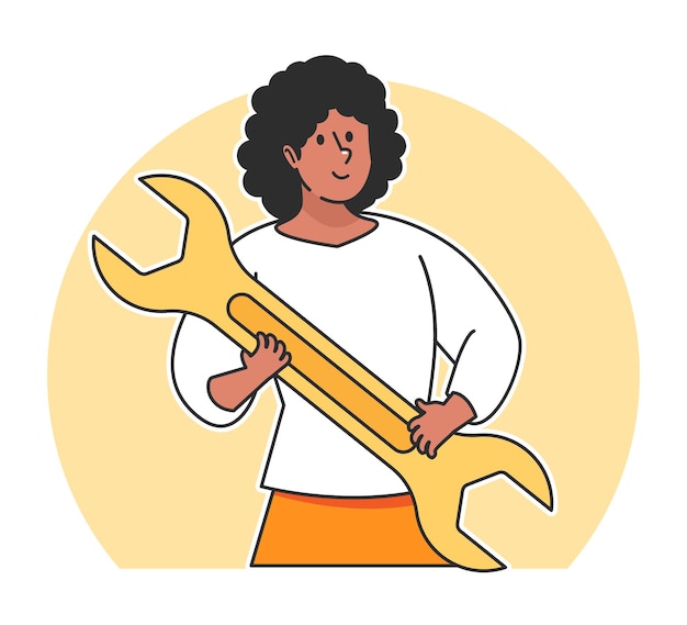 Cartoon woman holding wrench