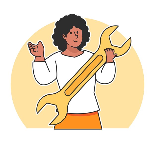 Cartoon woman holding wrench