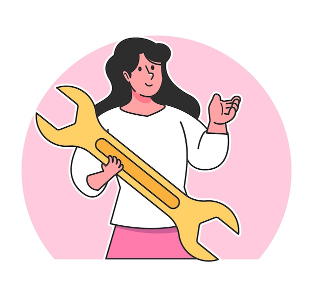 Cartoon woman holding wrench