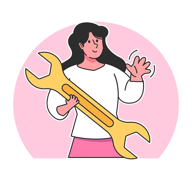 Cartoon woman holding wrench