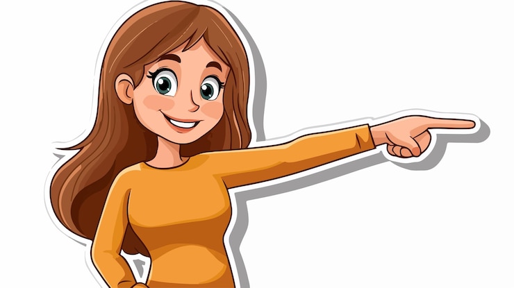 Vector cartoon woman pointing sticker illustration for creative designs