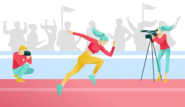 Cartoon woman runner character jogging. sport competitions.