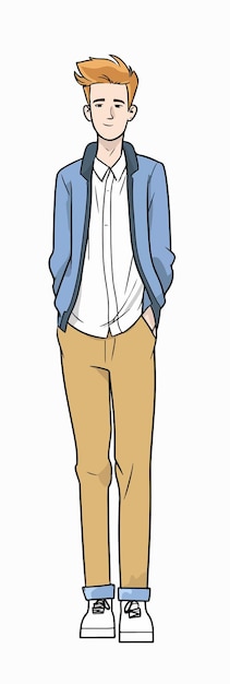 A cartoon of a woman wearing a blue cardigan and a blue cardigan.