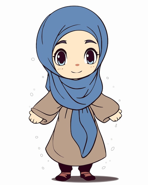 A cartoon woman wearing a hijab with a yellow background.