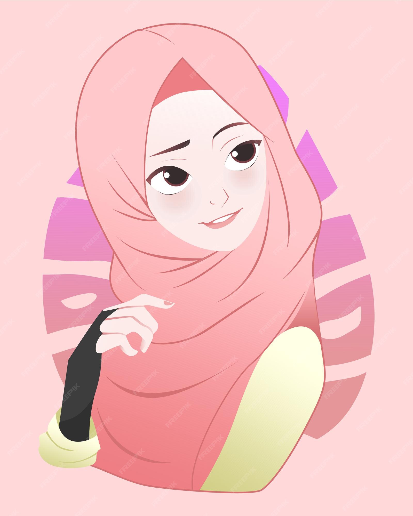 Premium Photo  A cartoon of a girl wearing a hijab and a blue scarf