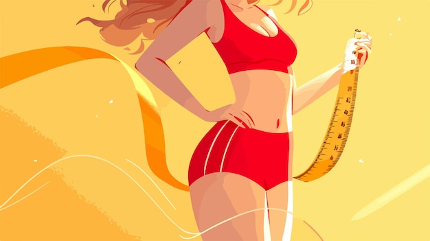 a cartoon of a woman with a red dress on her back