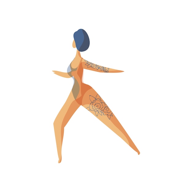 Cartoon woman with tattoos on white background