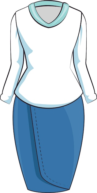 Vector a cartoon of a womans skirt with a long sleeve and a blue skirt