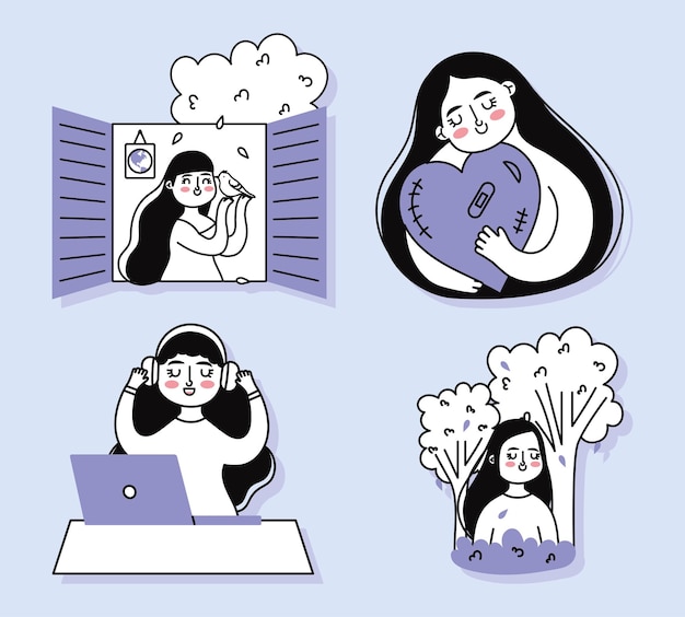 Cartoon women icon set