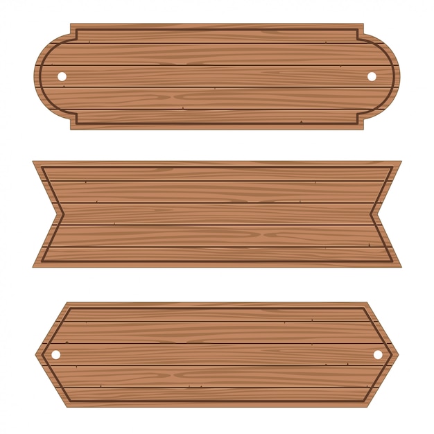 Vector cartoon wood banners wooden planks set.