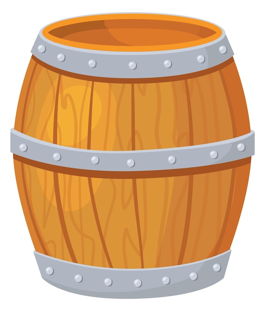 Cartoon wooden barrel. Oak pirate keg with wine rum whiskey honey beer for winery or brewery, wood alcohol cask pub, vector flat icon illustration