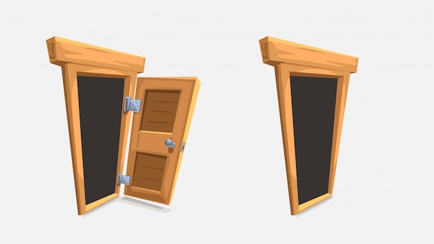 Мультяшный деревянные двери на белом