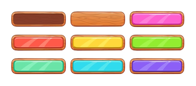 Vector cartoon wooden long horizontal buttons set