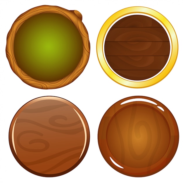 Vector cartoon wooden round game icons