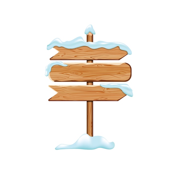 Vector cartoon wooden signs with iced snow winter frame isolated on white vector wooden pointing guidepost