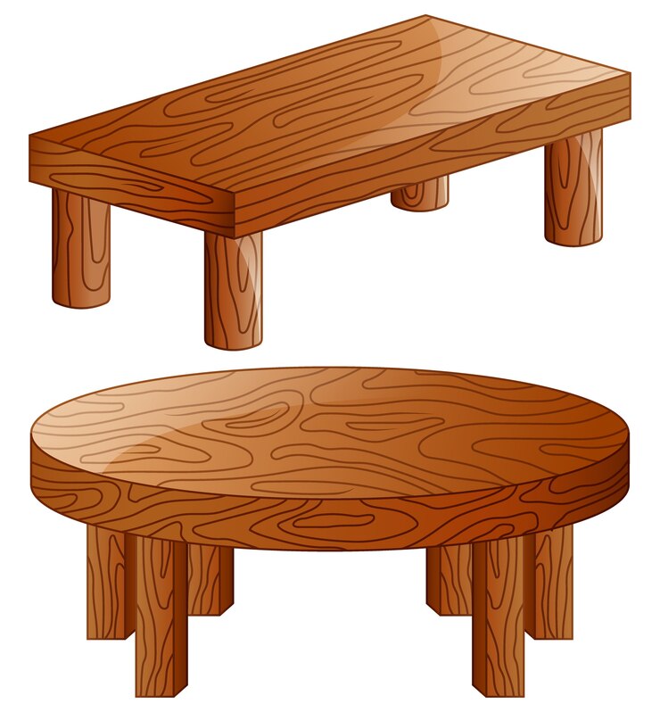Vector cartoon wooden tables isolated on white background