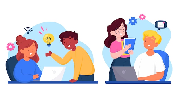 cartoon working day scenes