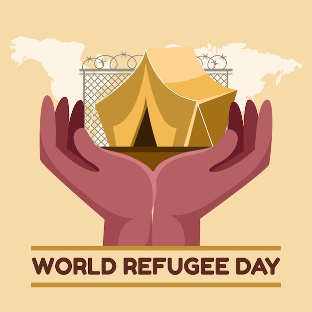 Cartoon world refugee day illustration