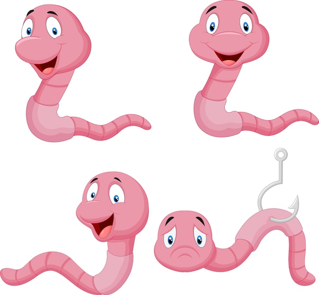 Cartoon worm verzameling set