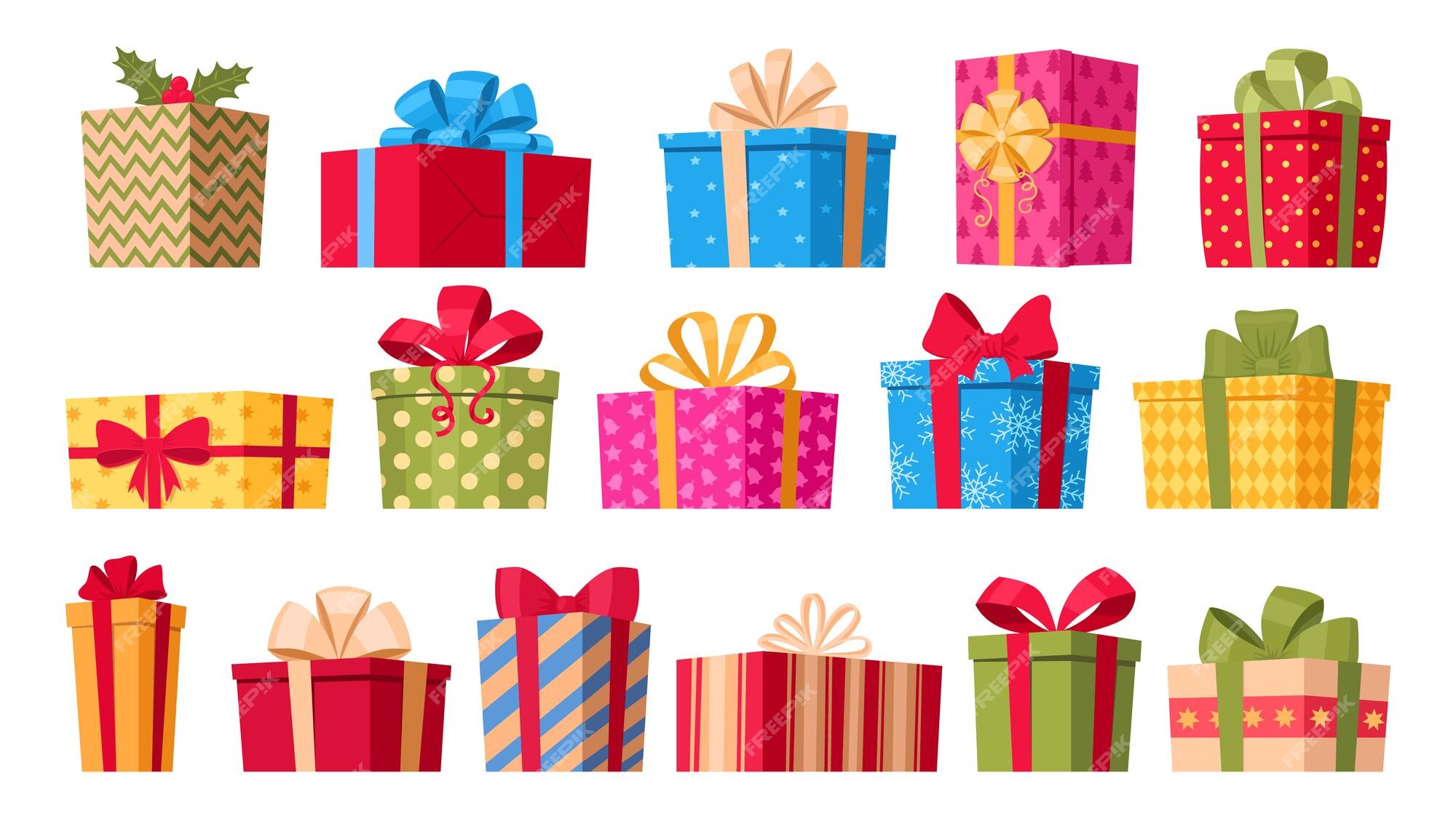 Premium Vector | Cartoon wrapped christmas gift boxes xmas winter holidays  presents vector illustrations set
