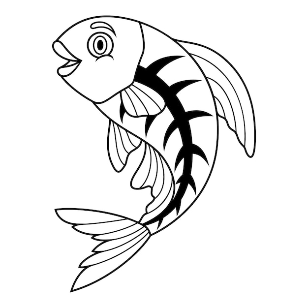 Cartoon X-Ray Fish on white background line art