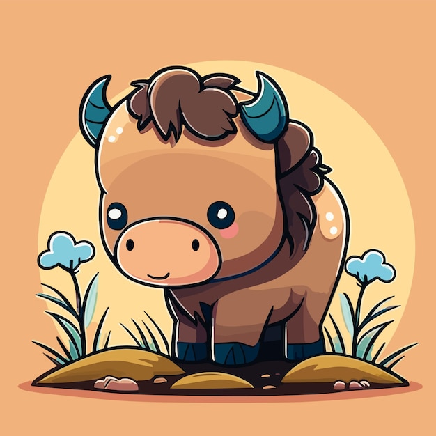 A cartoon of a yak in the field