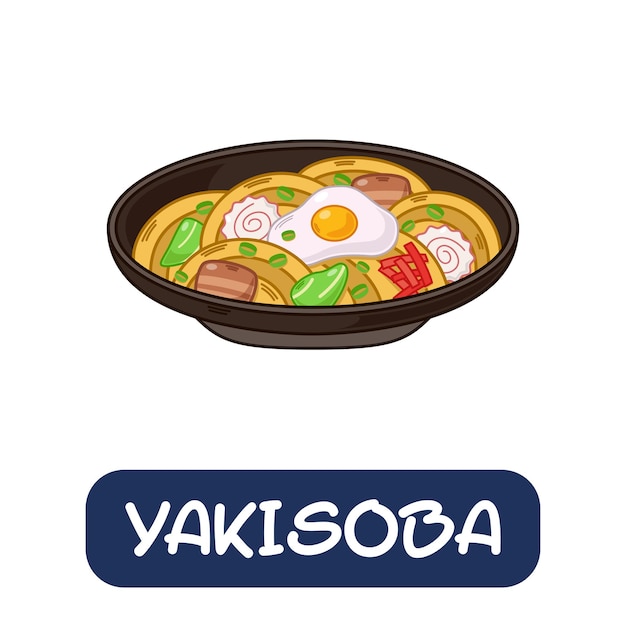 Cartoon yakisoba japanese food vector isolated on white background