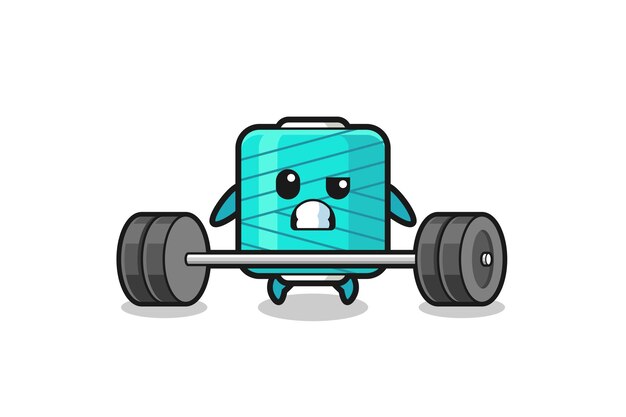 Cartoon of yarn spool lifting a barbell