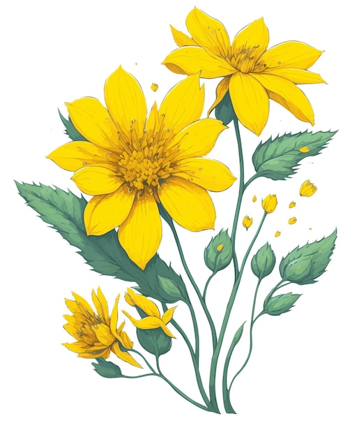 Vector cartoon yellow bidens flower clip art vector illustration