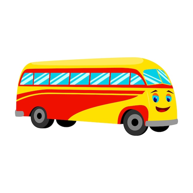 Cartoon yellow bus with eyes urban transport vector isolated on a white background