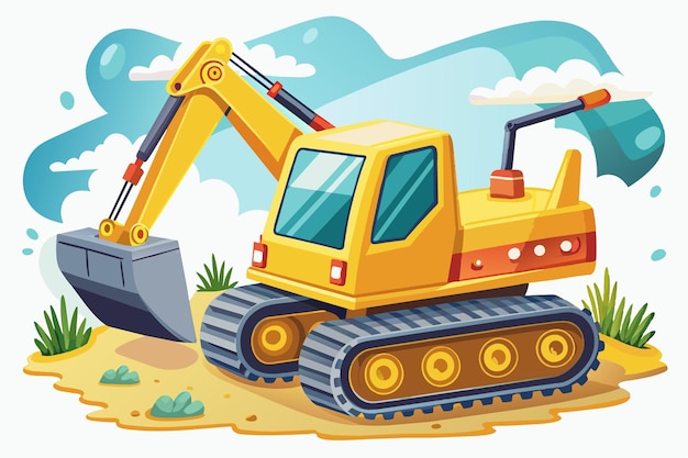 a cartoon of a yellow excavator is in the desert