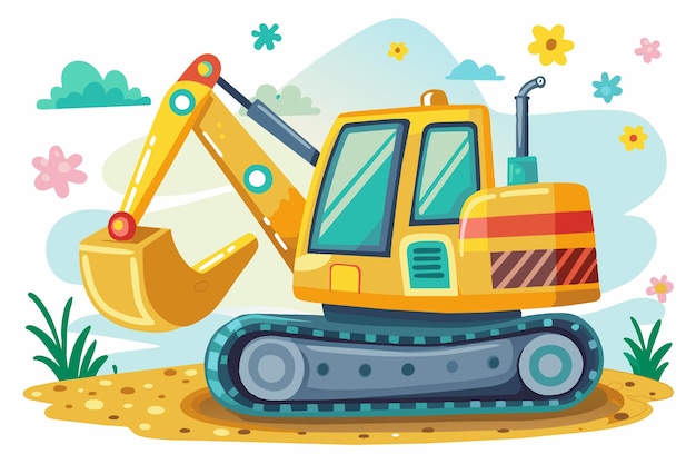a cartoon of a yellow excavator with a yellow excavator on it
