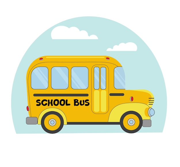 Cartoon yellow school bus Back to school concept Cheerful school bus Vector illustration on a