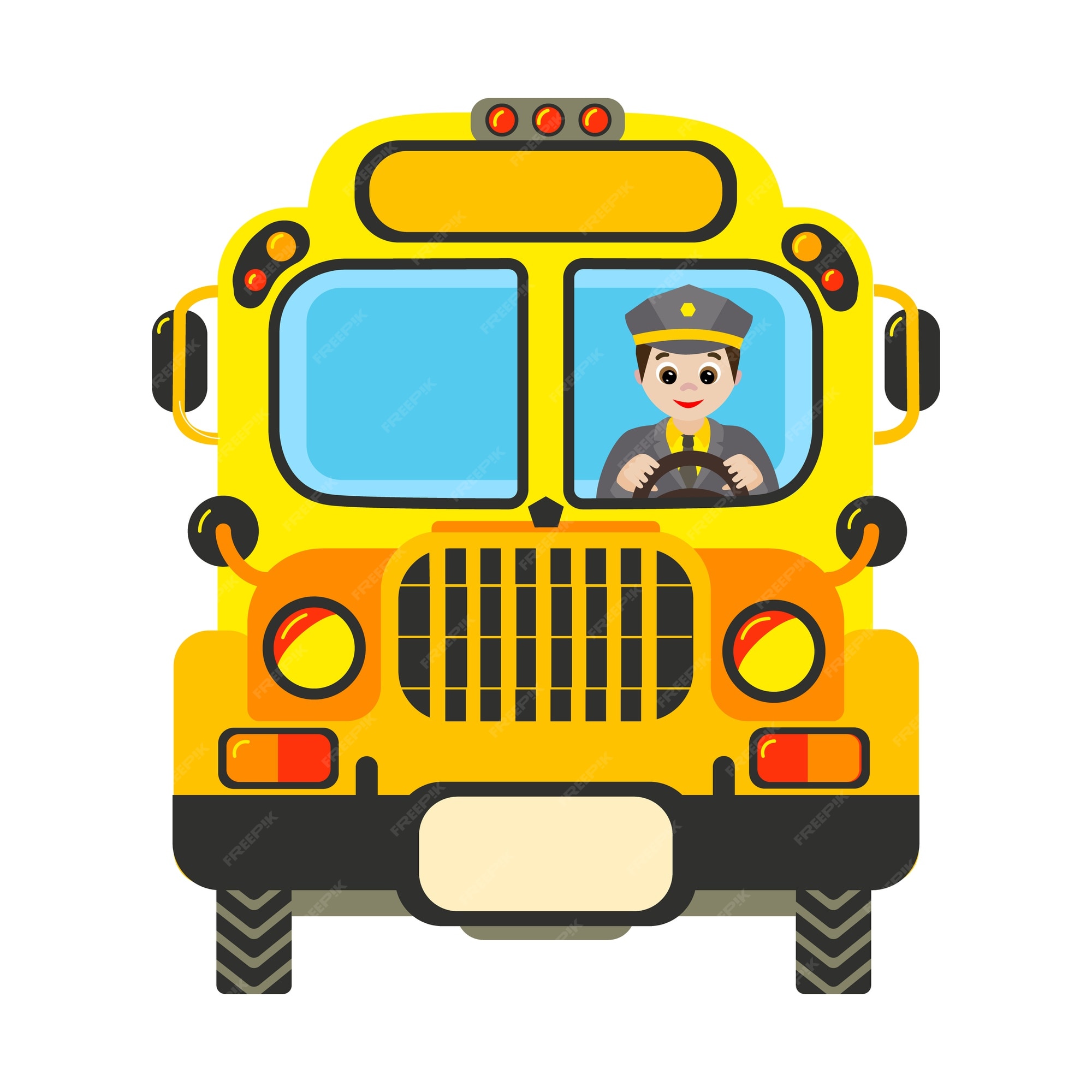 Premium Vector | Cartoon yellow school bus with driver Premium Vector | Cartoon yellow school bus with driver